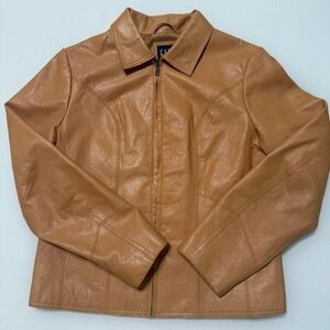 GAP Genuine Leather Jacket Women's Small – Camel Tan Minimalist‎ Y2K Moto Style